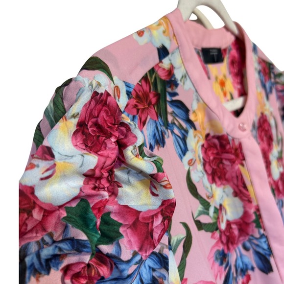 Tahari Rose Print Puff Shoulder Shirt Pink Women's  Size XL Retail: $70 EUC‎ - Picture 4 of 9